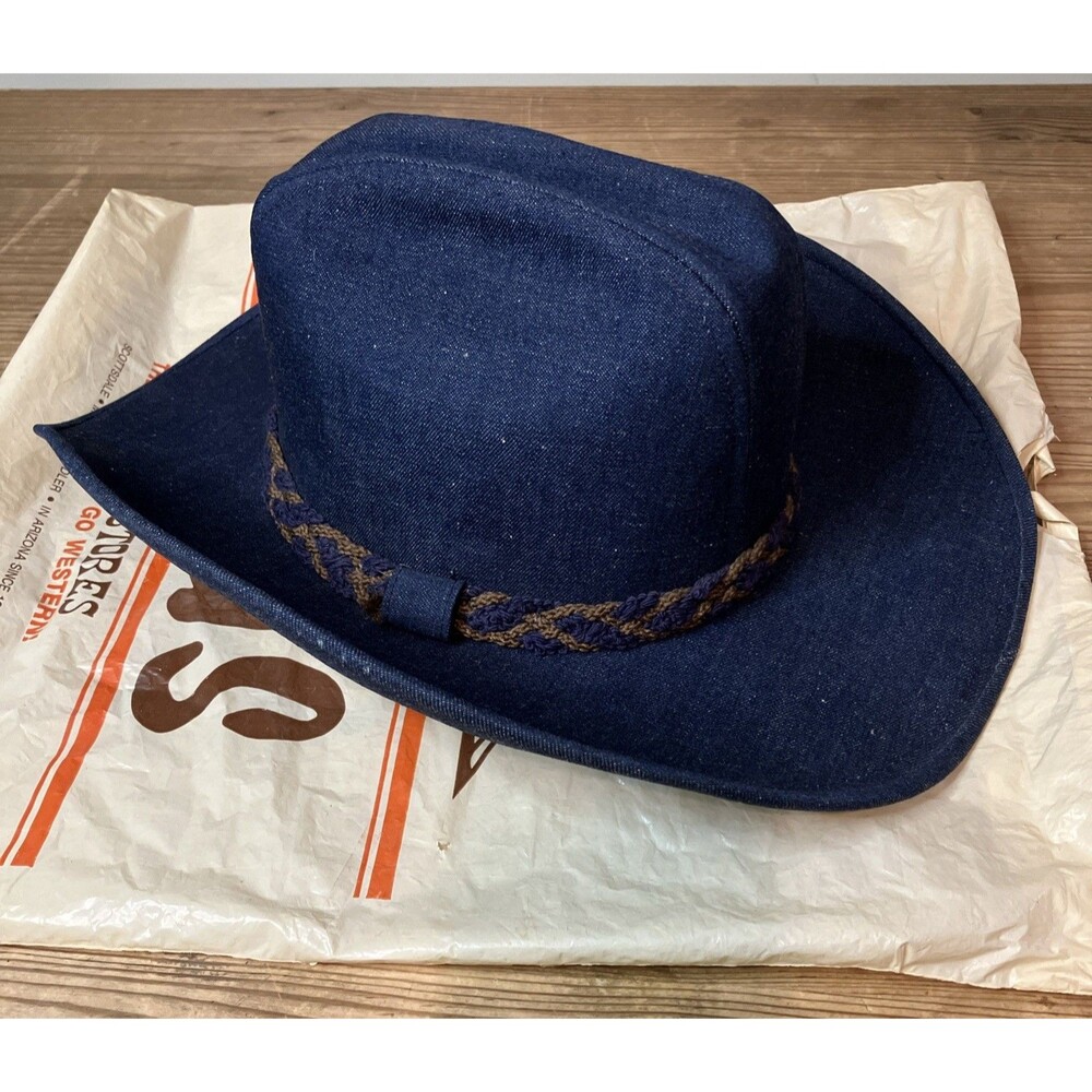 Vintage Resistol Blue Denim Small Cowboy Hat Size 6 3/4 Womens Braided Band
